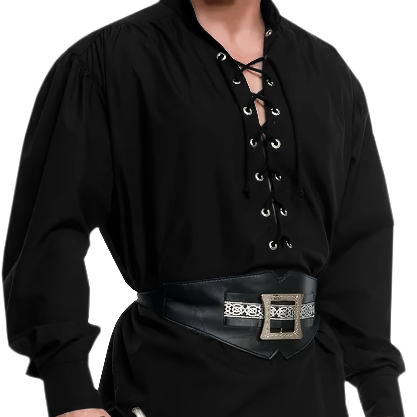 Plus Size Men's Medieval Pirate Shirt, Vintage Style Viking Renaissance Steampunk Halloween Scottish Lace Up Costume Top