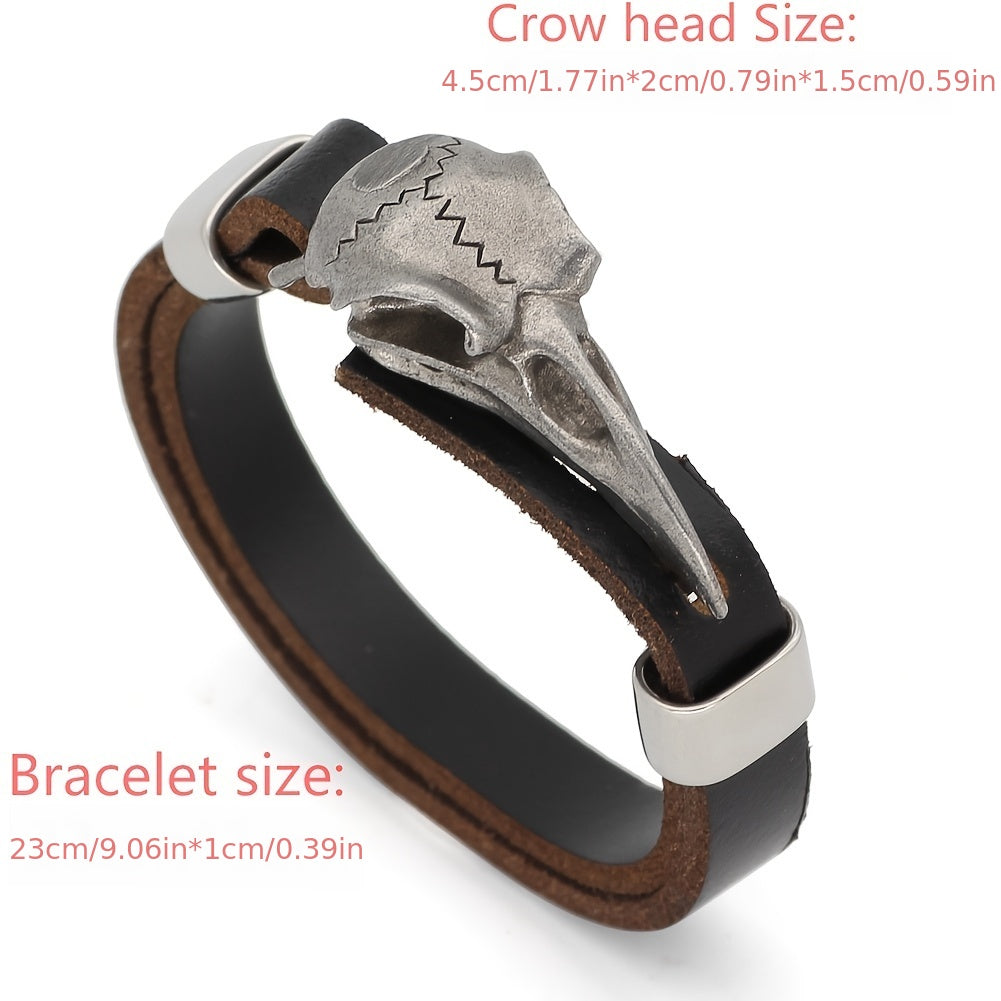 Viking Stainless Steel Crow Skull Bracelet - 304 Stainless Steel Norse Odin Jewelry with Intricate Detailing, Durable Men's Amulet Accessory for Casual & Formal Wear