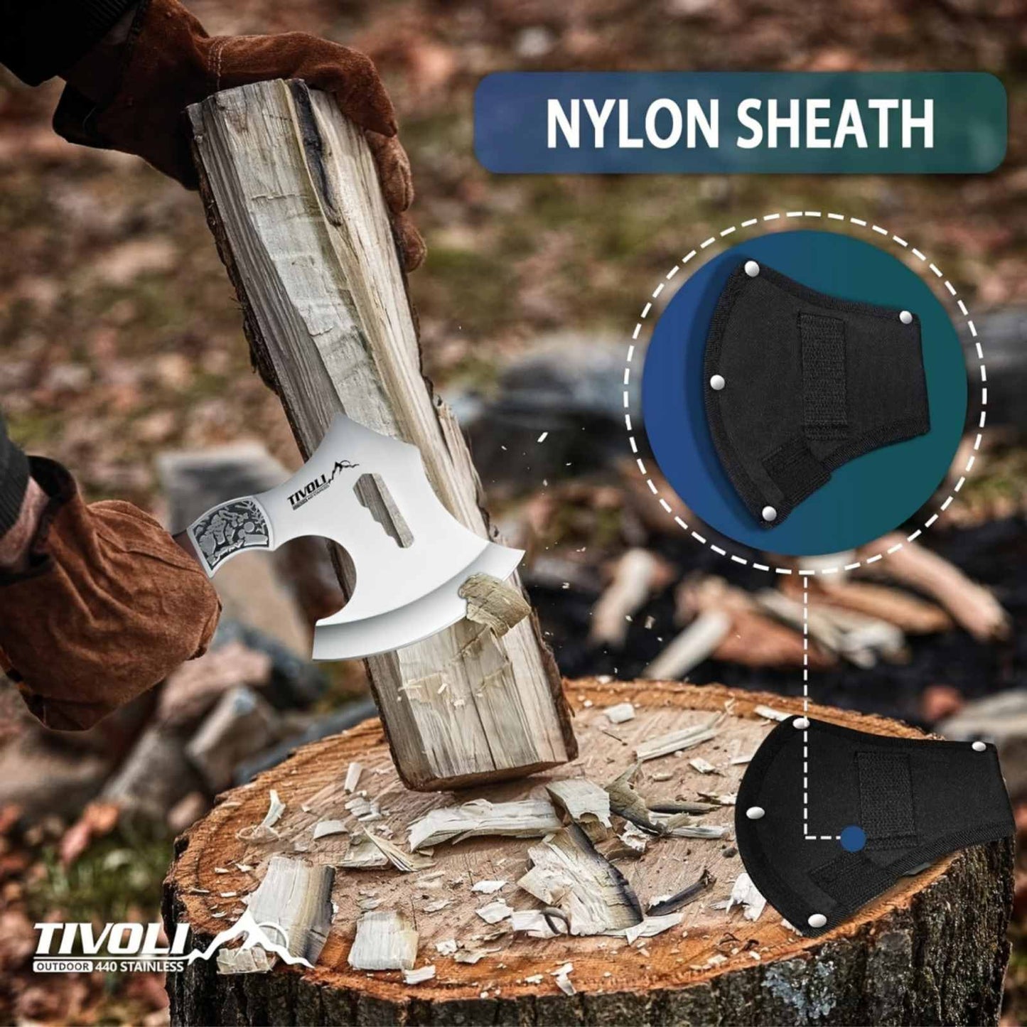 Hatchet Axe With Nylon Sheath, Camping Hatchet Viking Axe With Wood Handle, Portable Survival Axe With Gift Box Small Hatchet For Camping Outdoor Gardening