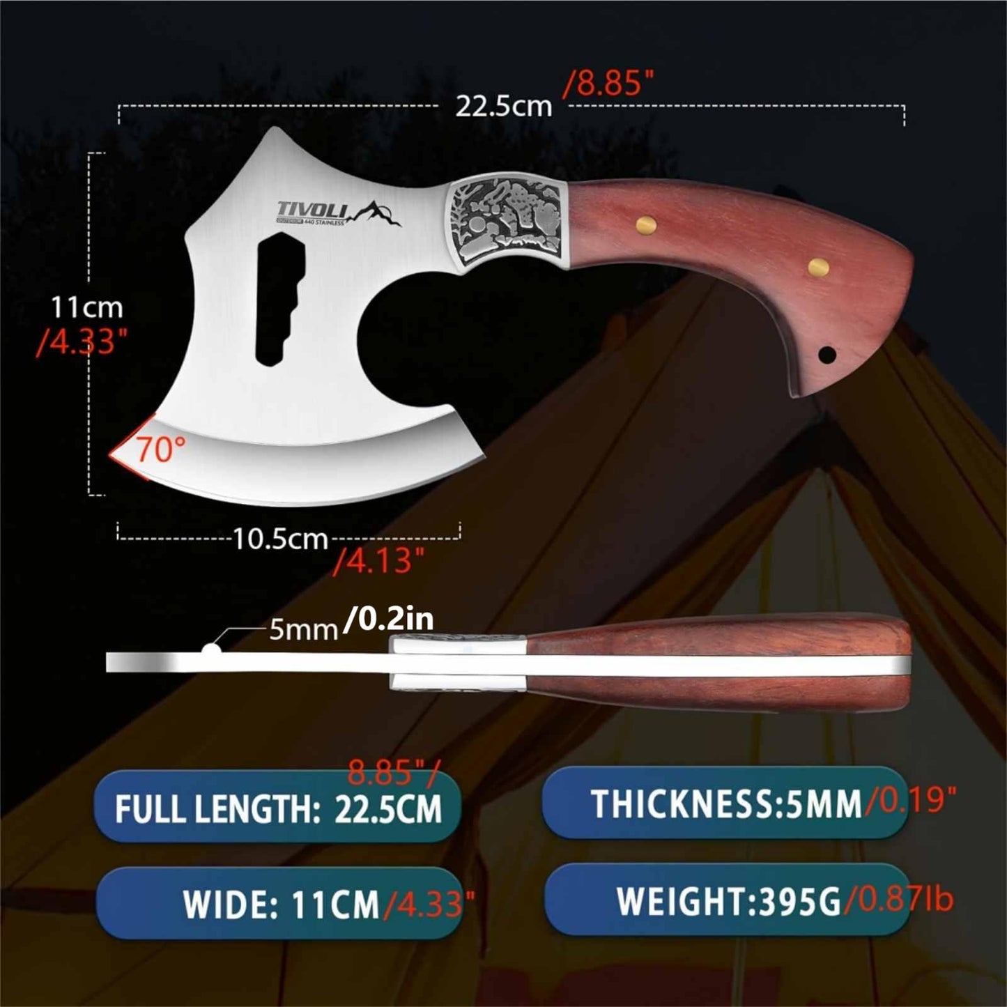 Hatchet Axe With Nylon Sheath, Camping Hatchet Viking Axe With Wood Handle, Portable Survival Axe With Gift Box Small Hatchet For Camping Outdoor Gardening