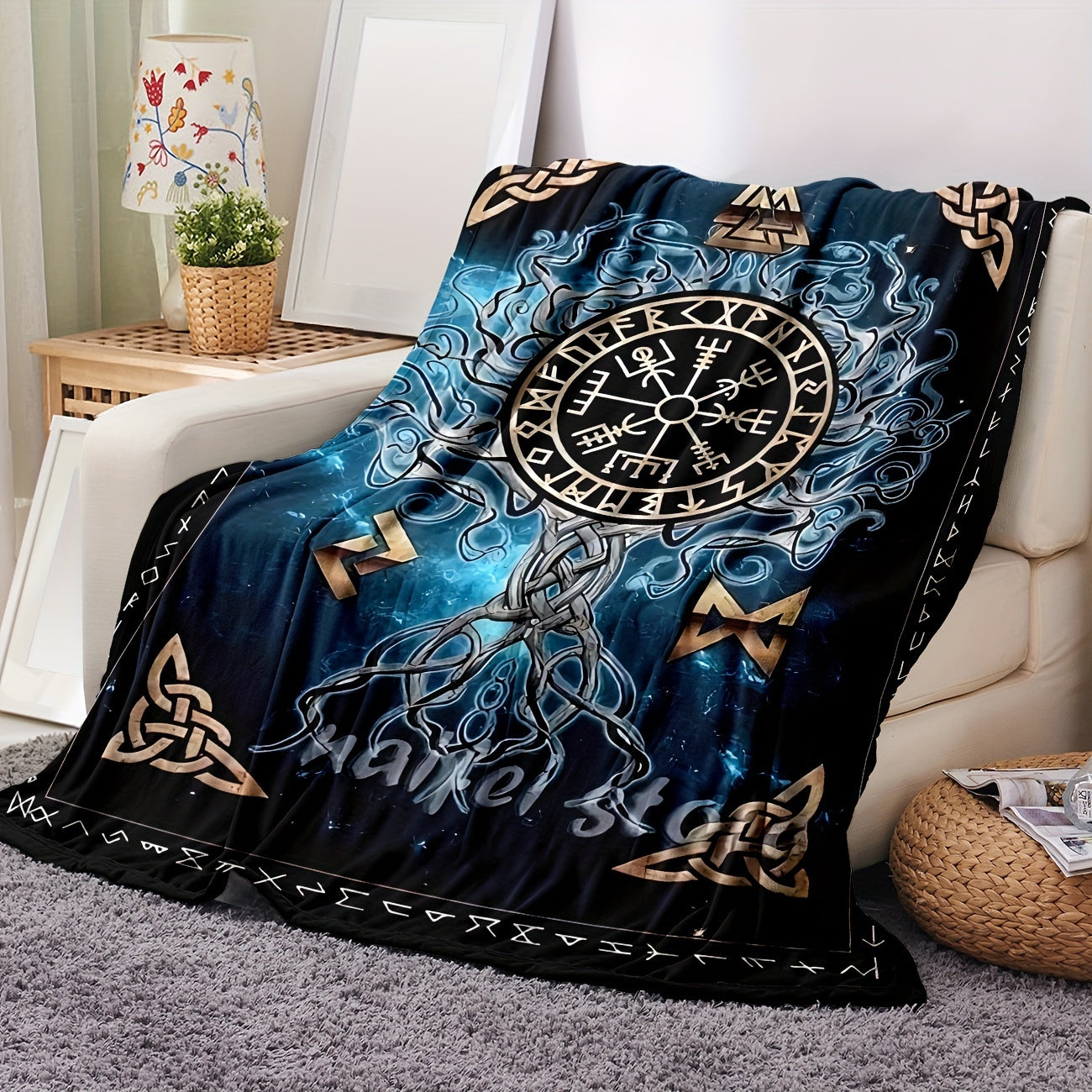1pc Viking Pattern Soft And Comfortable Flannel Blanket School Dormitory Office Lunch Break Blanket Warm And Comfortable Gift Year-Round Bedding Sofa Bed Outdoor Camping Blanket