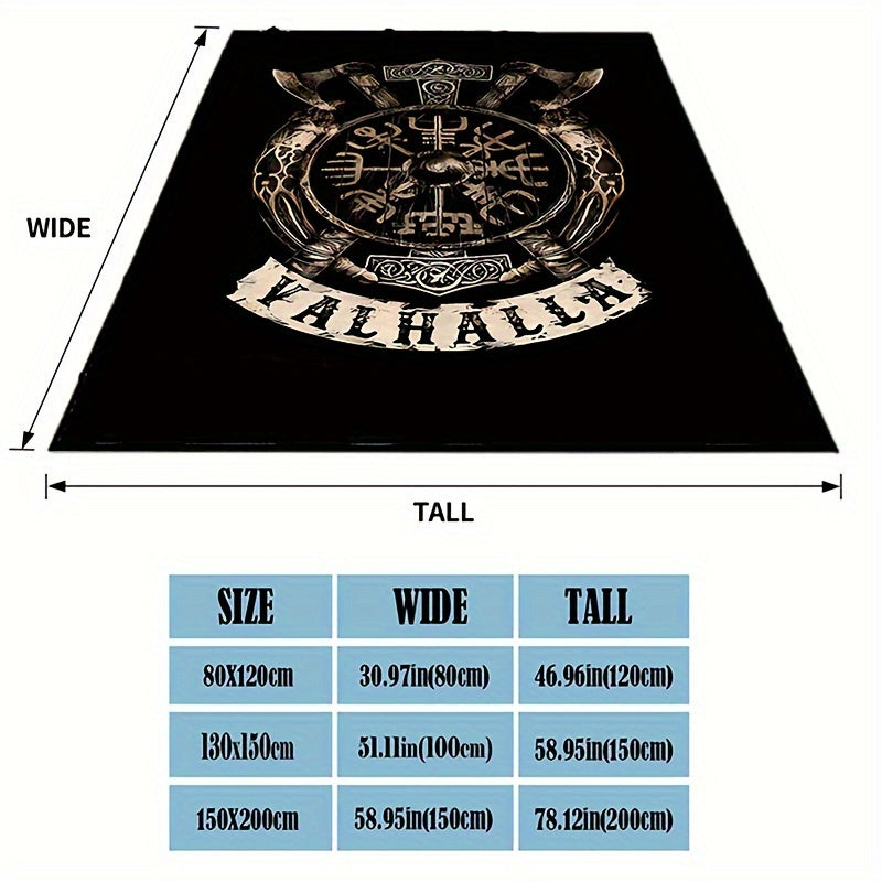 1pc Flanged Blanket, Retro Viking Logo Printing Blanket, Comfortable And Comfortable Blanket, For Camping Sofa Bed And Couch Office, Suitable For Gift Blankets In All Seasons