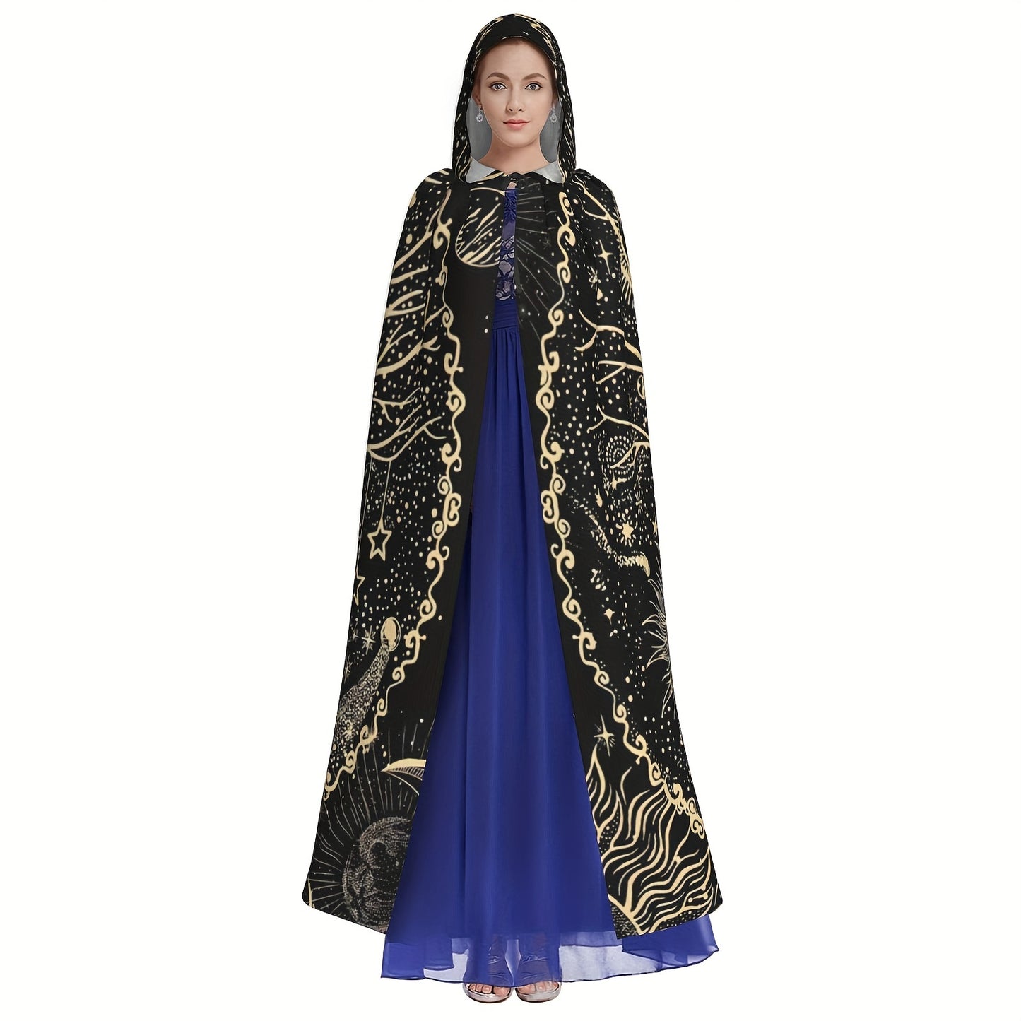 1pc, Nordic Style Viking Goddess Tenacious Life Tree Sun And Moon Black And White Star, Hooded Robe Cloak Shawl Cosplay For Adult Men Women, Party Favors Supplies Dresses Clothes Gifts, 58*60inch