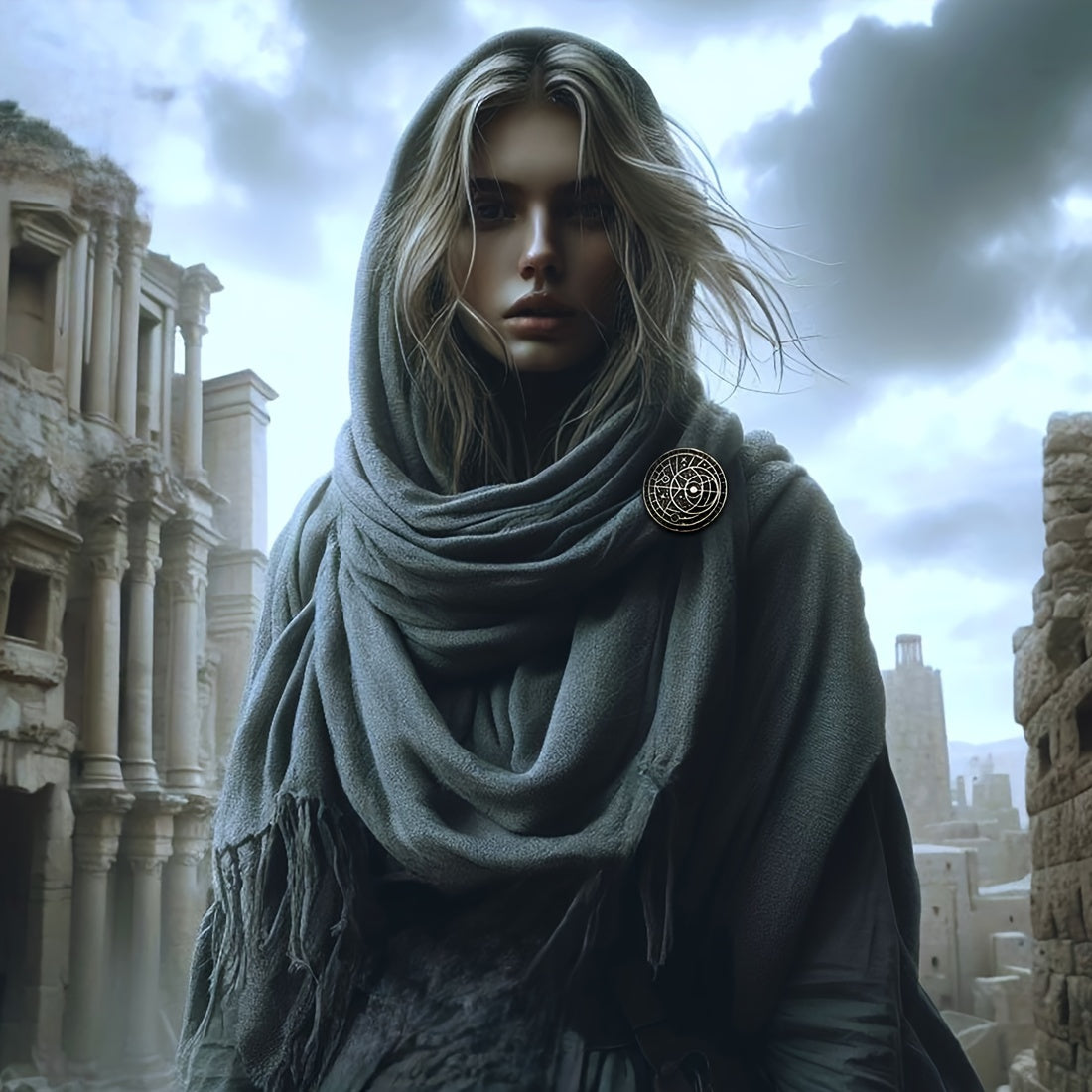 L'VOW Authentic Red Medieval Half Shoulder Cape with Viking Brooch - Durable Polyester, Fringe Detail, Perfect for Men & Women Halloween Cosplay & Renaissance Fairs, Halloween Costumes