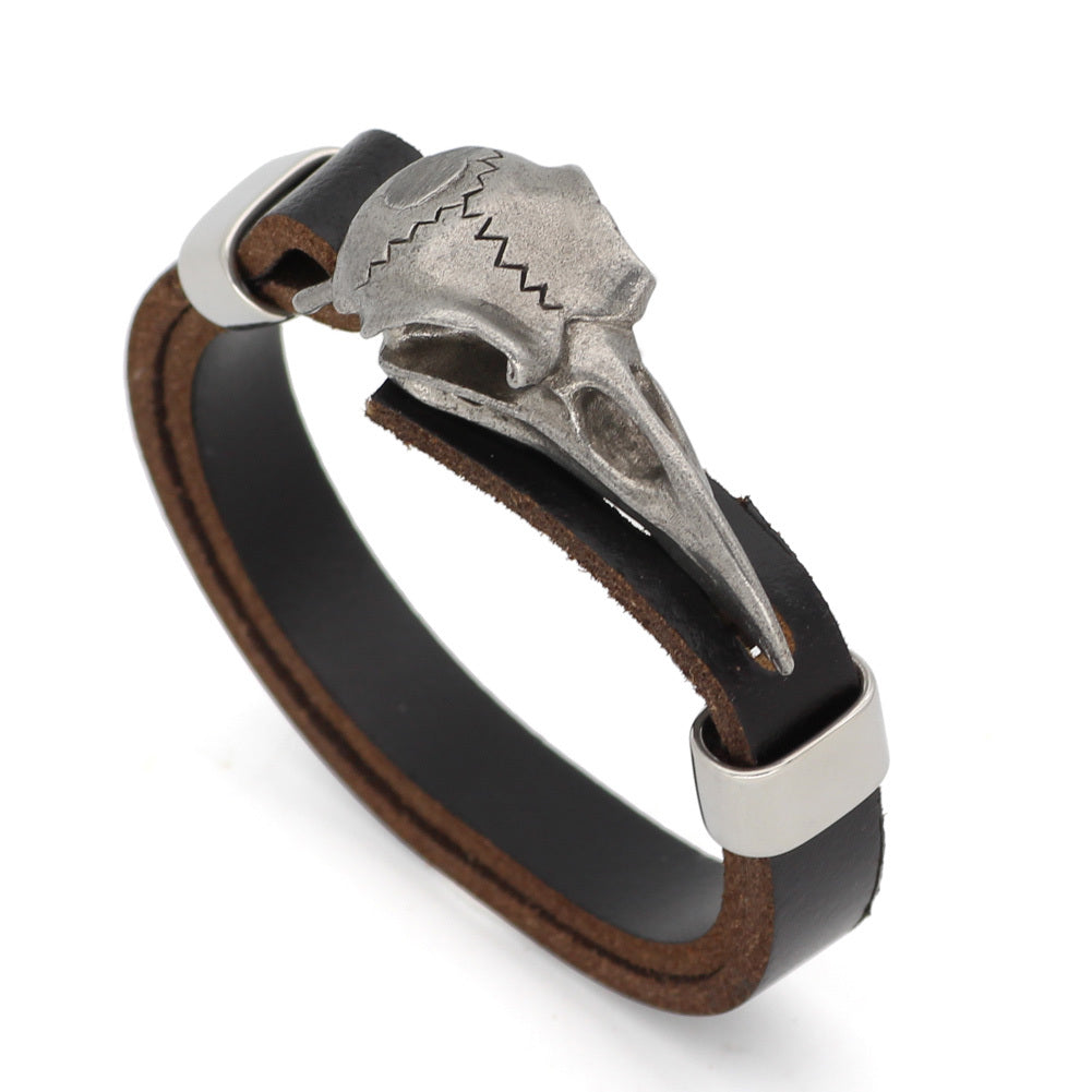 Viking Stainless Steel Crow Skull Bracelet - 304 Stainless Steel Norse Odin Jewelry with Intricate Detailing, Durable Men's Amulet Accessory for Casual & Formal Wear