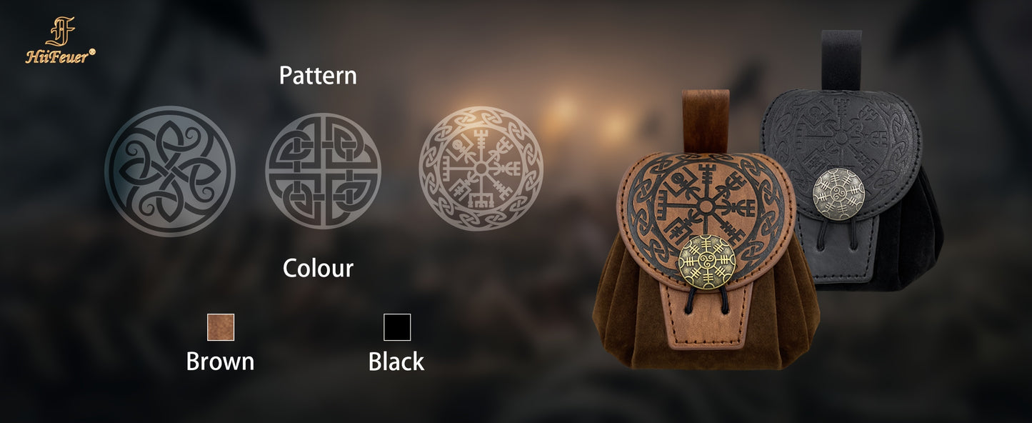 1pc Medieval Embossed Faux Leather Belt Waist Bag, Viking Portable Fanny Pack