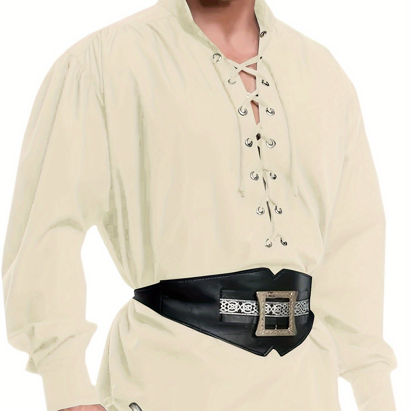 Plus Size Men's Medieval Pirate Shirt, Vintage Style Viking Renaissance Steampunk Halloween Scottish Lace Up Costume Top