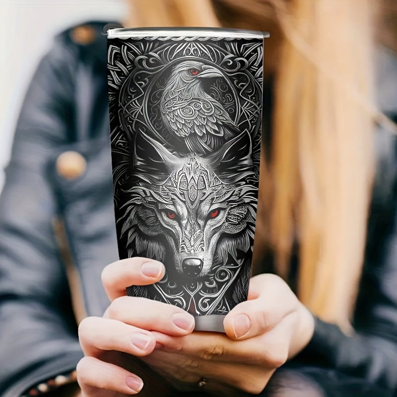 20oz Viking-Themed Stainless Steel Insulated Tumbler - Perfect Gift for Men, Ideal for Coffee & Travel