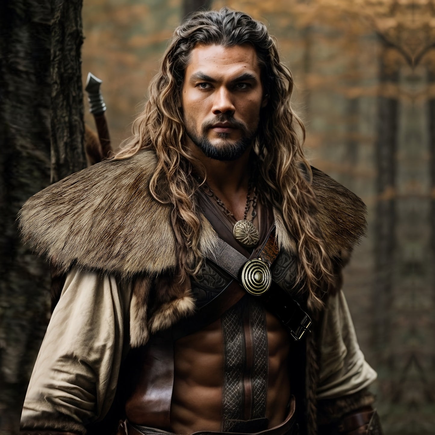 1 Set Medieval Warrior Costume - Fur Shawl with Belt, Fur Mantle, and Fur Collar, Viking-Inspired LARP Attire with Authentic Details