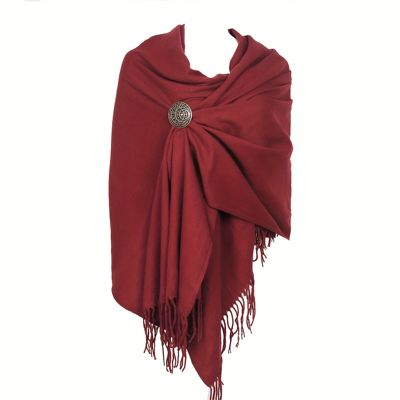 L'VOW Authentic Red Medieval Half Shoulder Cape with Viking Brooch - Durable Polyester, Fringe Detail, Perfect for Men & Women Halloween Cosplay & Renaissance Fairs, Halloween Costumes