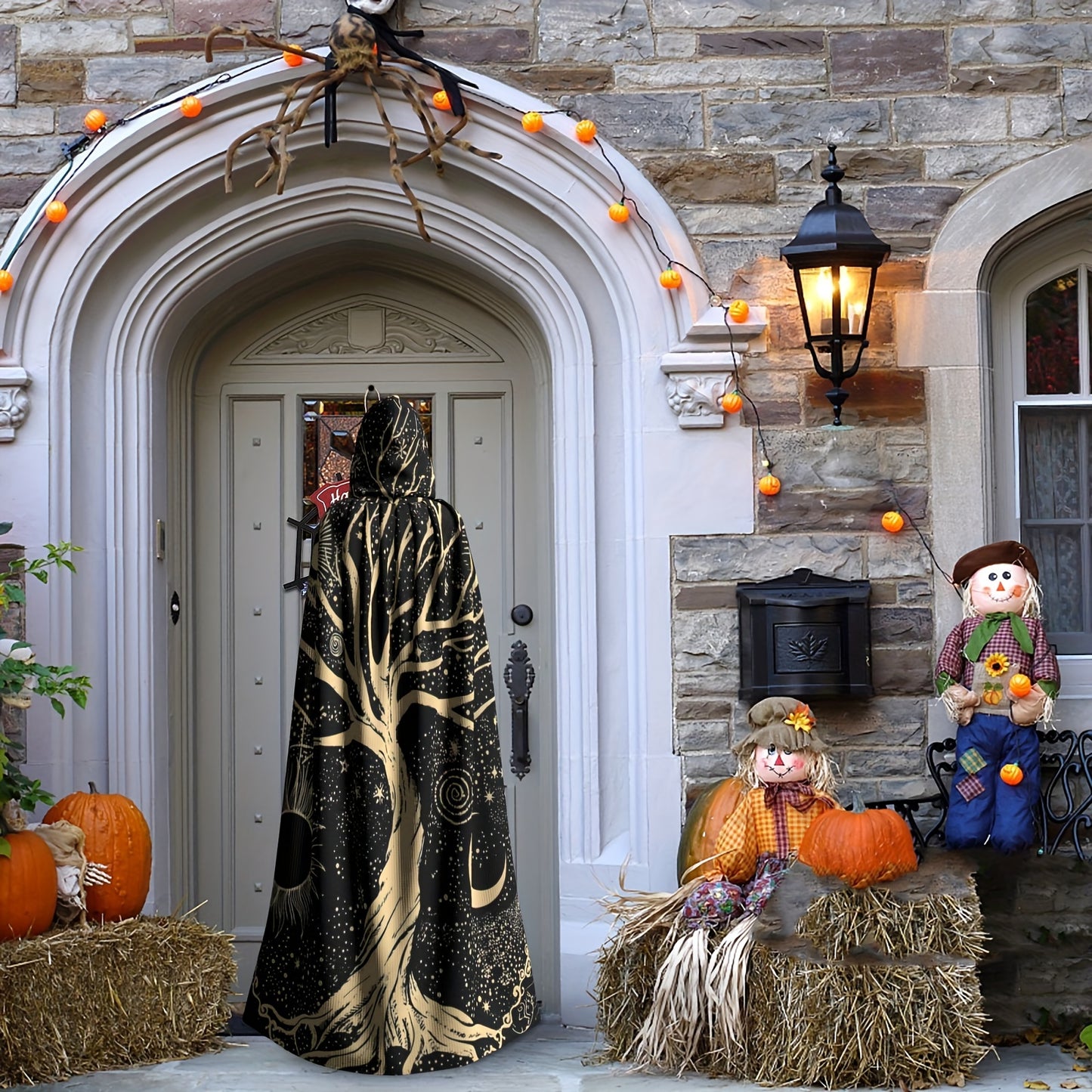 1pc, Nordic Style Viking Goddess Tenacious Life Tree Sun And Moon Black And White Star, Hooded Robe Cloak Shawl Cosplay For Adult Men Women, Party Favors Supplies Dresses Clothes Gifts, 58*60inch