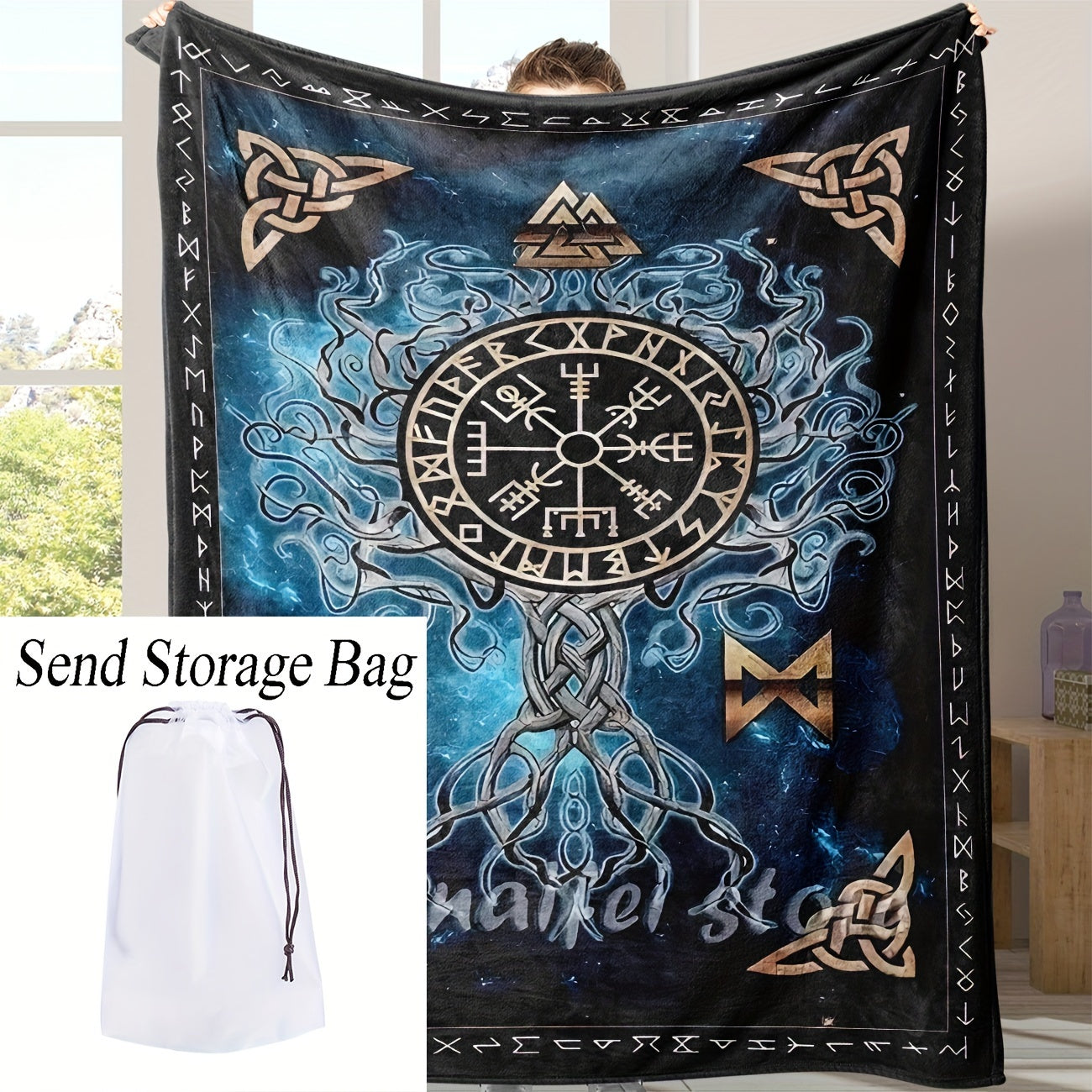 1pc Viking Pattern Soft And Comfortable Flannel Blanket School Dormitory Office Lunch Break Blanket Warm And Comfortable Gift Year-Round Bedding Sofa Bed Outdoor Camping Blanket