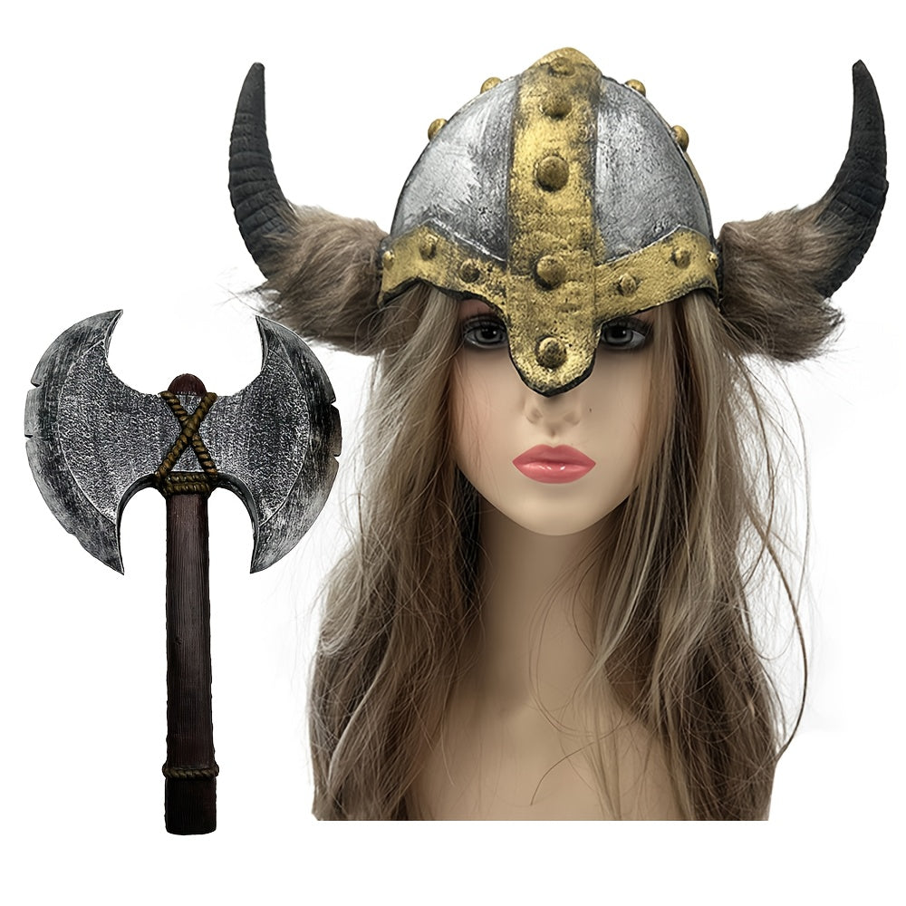 Scary Viking Hat Mask - Medieval Viking Costume Party Accessory with Horns, Synthetic Faux Leather Viking Helmet for Halloween, Cosplay, Viking Costume Women, Viking Helmet, Scary Mask, Halloween Mask