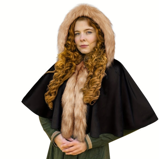 Fashionable Viking Hooded Cloak with Faux Fur Trim - Polyester Renaissance Cape for Halloween, Cosplay, and Christmas Costumes - L'VOW Medieval Style Hooded Cloak with Hand Wash or Professional Dry Clean Care Instructions
