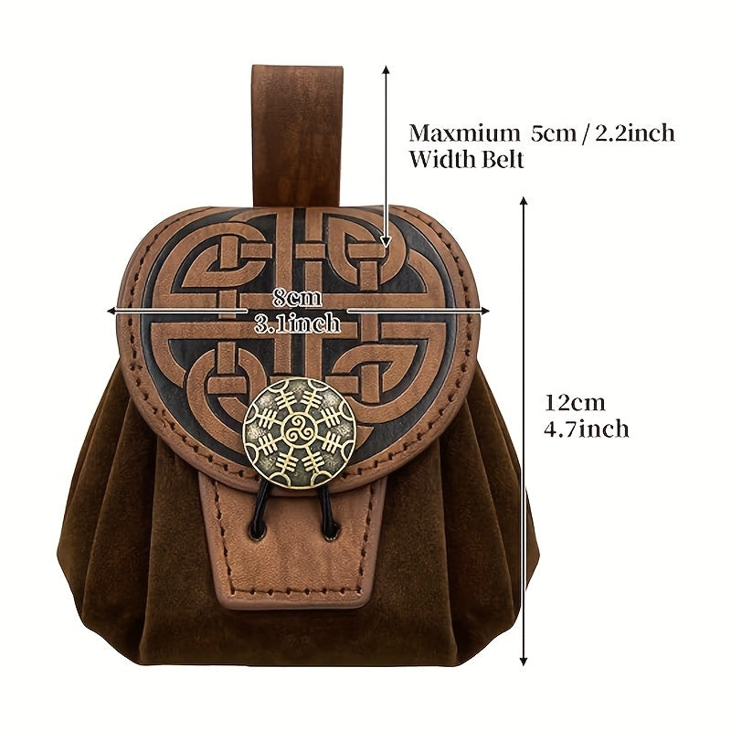 Mid-Century Style Embossed Belt Bag For Men, Viking Vintage Style Renaissance Portable Waist Bag, Coin Purse Dice Bag