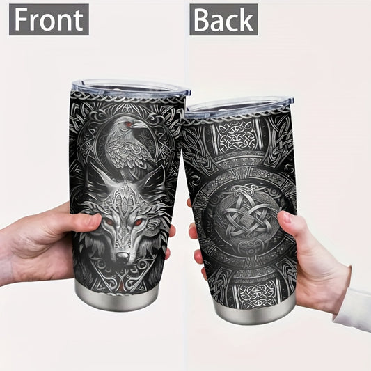 20oz Viking-Themed Stainless Steel Insulated Tumbler - Perfect Gift for Men, Ideal for Coffee & Travel