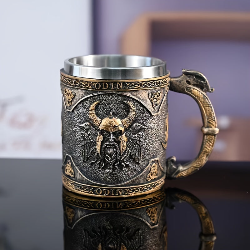 1pc, Medieval Viking Beer Mug, Stainless Steel Coffee Mug, Coffee Cups, Vintage Water Cups, Summer Winter Drinkware, Birthday Gifts, Christmas Gifts