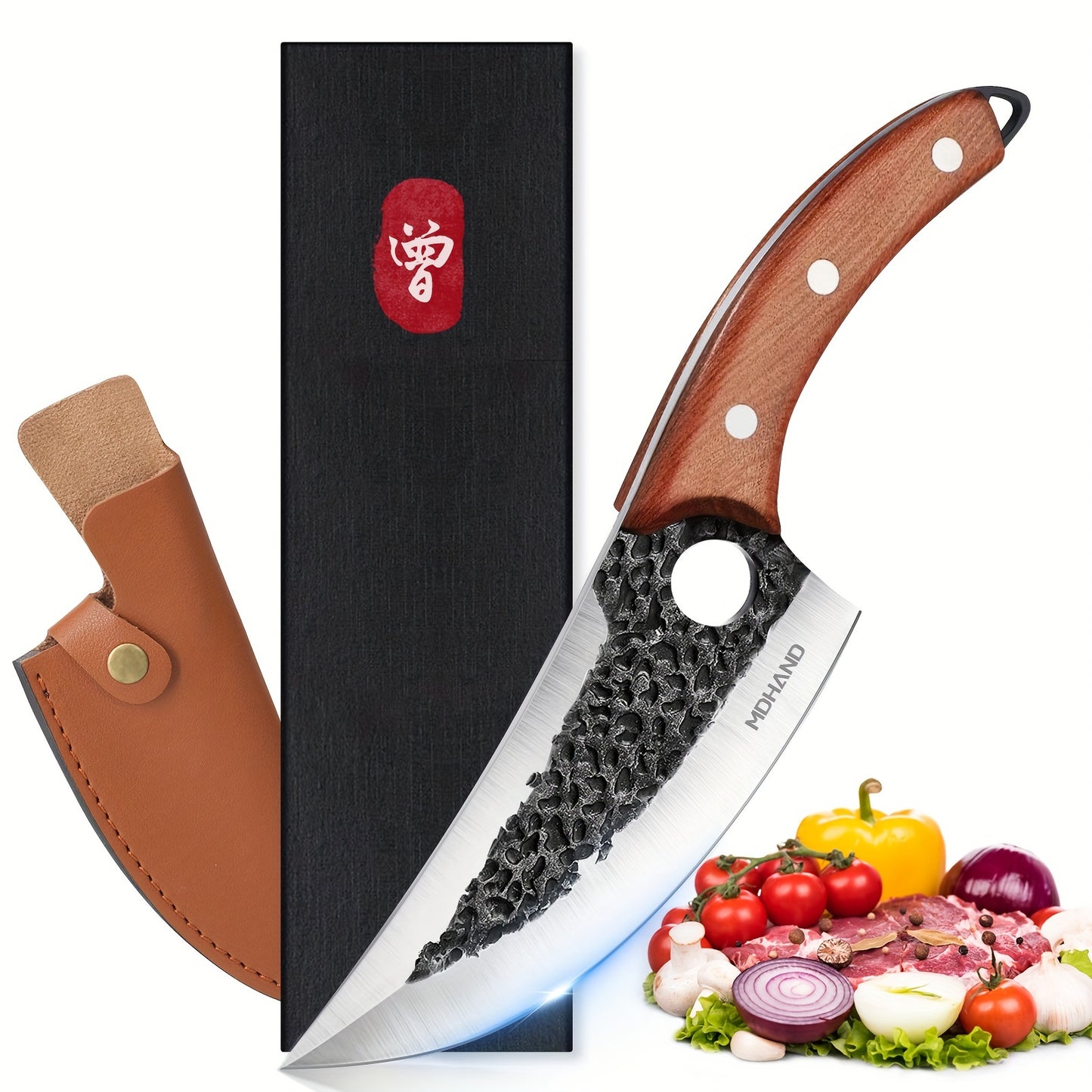 Upgraded Viking Cleaver Knife - Hand Forged, Sharp, Japanese-Style Butcher Knife for Meat Cutting, Outdoor Camping, BBQ, and Chef's Kitchen with Premium Sheath and Ergonomic Handle for Comfortable Grip