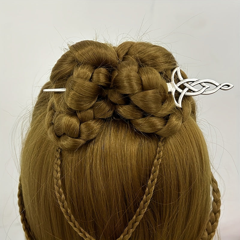 1pc Vintage Viking Style Hairpin Tree Of Life Hairpin Celtic Knot Crescent Moon Silvery Hair Stick Hair Accessories For Women