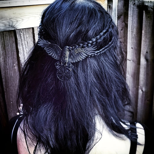 Vintage Monochrome Punk Hair Clip - Oversized Black Viking Hairpin with Duckbill Clip for Decorative Hair Accessories
